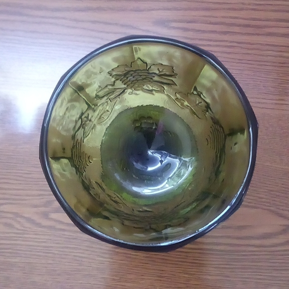 Vintage Indiana Glass Compote Pedestal Bowl Green Harvest Grape Fruit Bowl - Picture 3 of 8